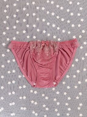 US-M/JP-3L Japanese Satin Bow Ruffle String Bikini Nylon Panties Dark Berry Pink